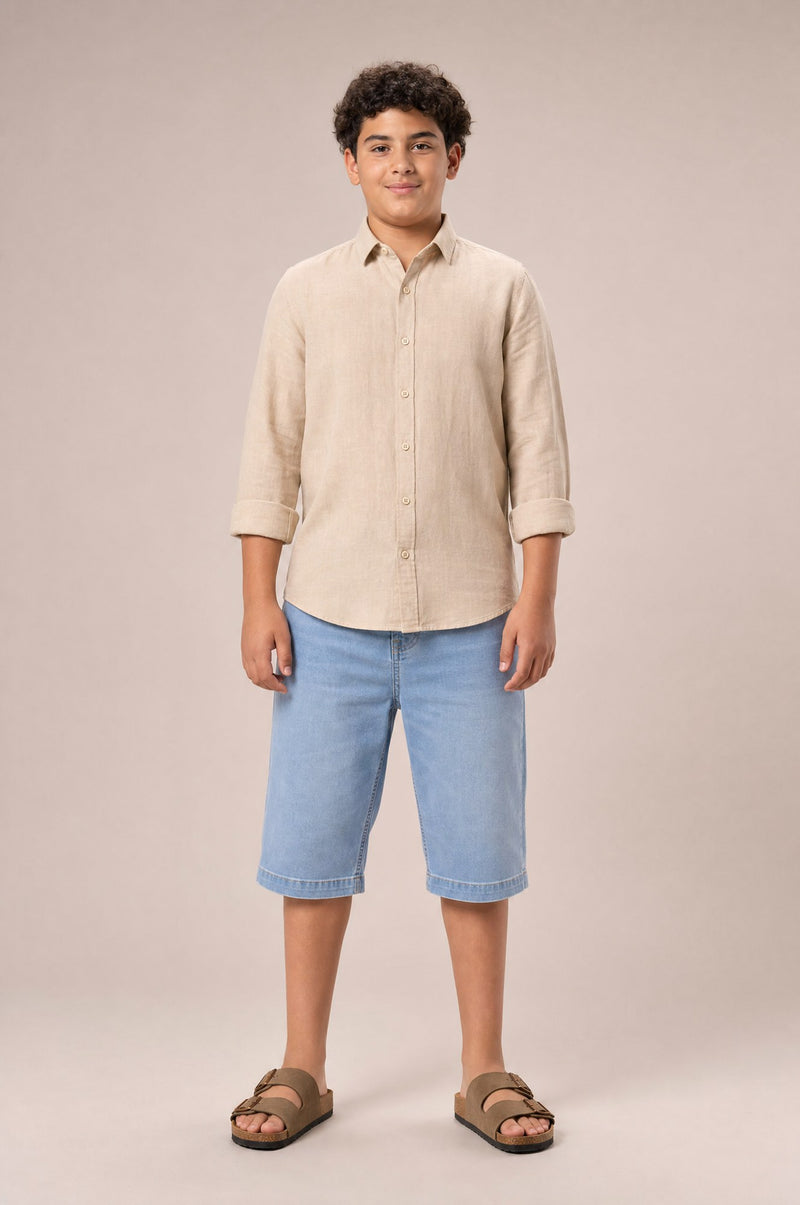Bermuda Jeans Long ado - Bleu Bleach (face)