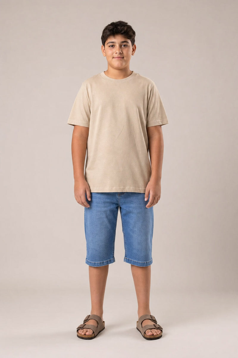 Bermuda Jeans Long ado - Bleu Bleach (profil)