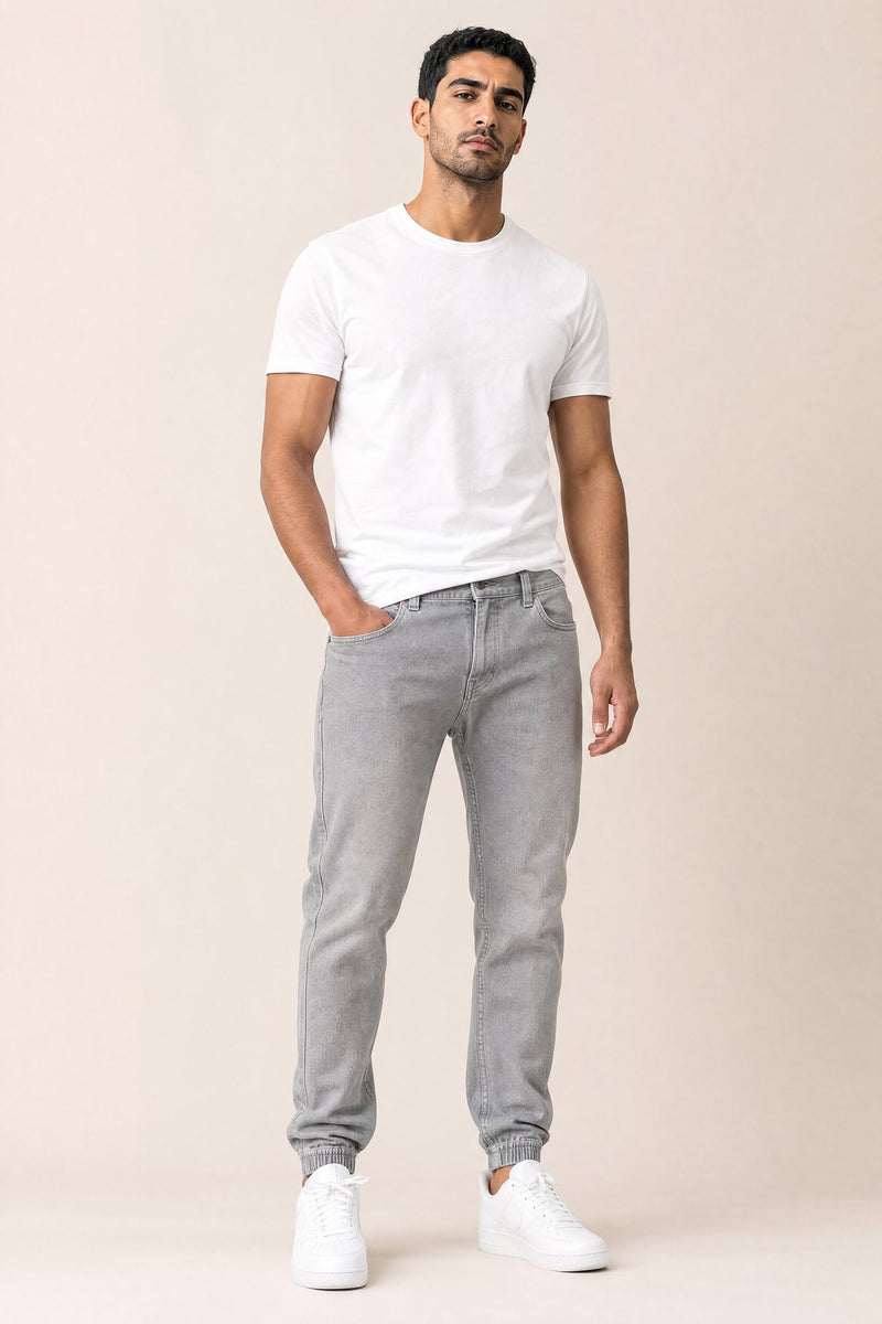 Pantalon jogpant jeans gris porte face